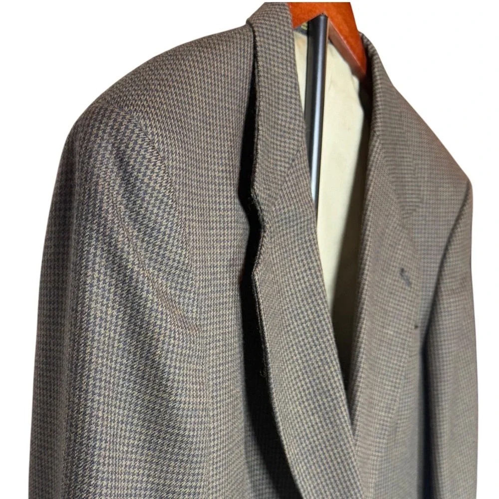 Oscar de la Renta‎ Men's Houndstooth Blazer Sport Coat Size 42L Brown Tan Formal